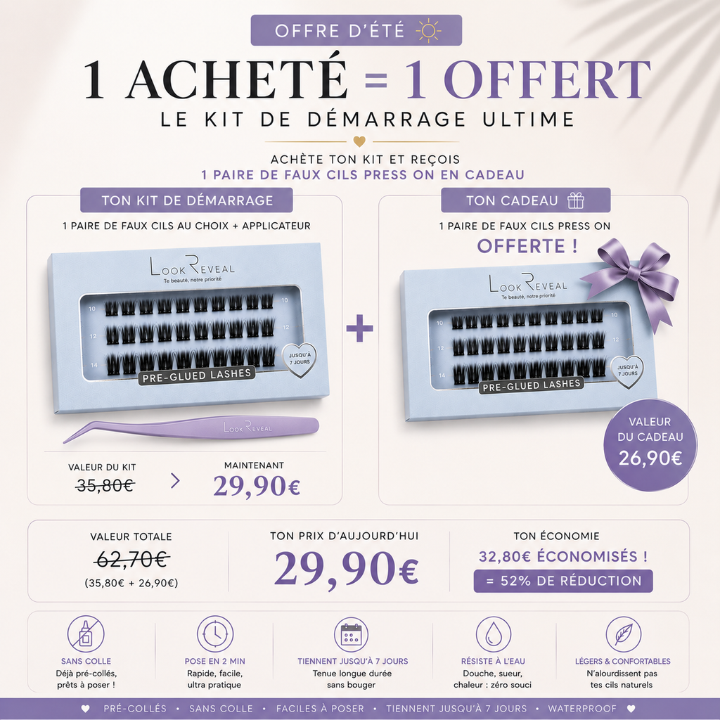 Faux Cils Press-On – Kit de Démarrage + 1 Faux Cils Offert