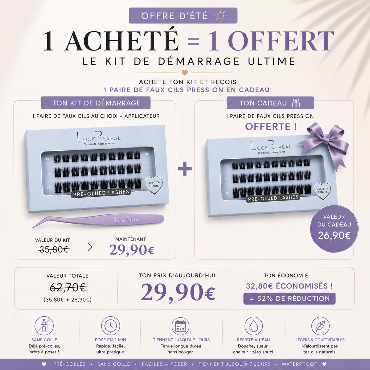 Faux Cils Press-On – Kit de Démarrage + 1 Faux Cils Offert